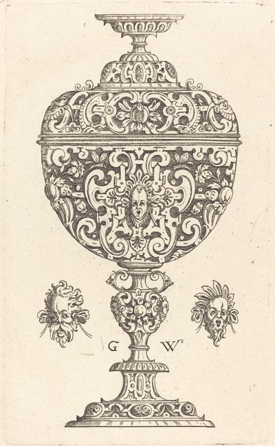 Beker versierd met een masker met open mond door Georg Wechter I