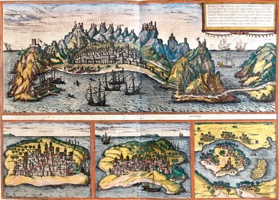 Aden, Mombasa, Kilwa, Nova Sofala, Jemen, Kenia, Tanzania, Mozambique door Georg and Hogenberg Franz (1535 90) Braun
