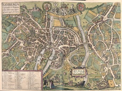 Bambergen (Duitsland) (gravure) door Georg Braun and Hogenberg Franz