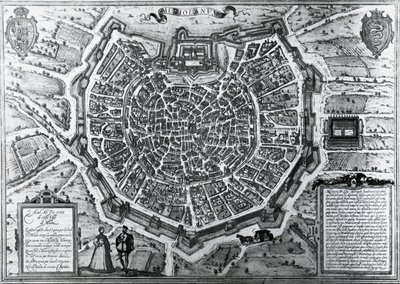 Stadskaart van Milaan, 1572, door Antonio Lafreri, gepubliceerd door Georg Braun en Franz Hogenberg, Italië door Georg Braun and Hogenberg Franz