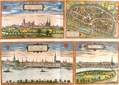 Kleef, Duisburg, Emmerich, Genappe, Duitsland, België door Georg and Hogenberg Franz (1535 90) Braun