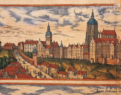 Tsjechië, Praag, Uitzicht op de citadel door Georg Braun and Hogenberg Franz