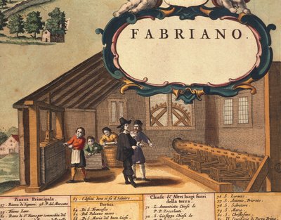 Detail van papierindustrie van de stad Fabriano door Georg Braun and Hogenberg Franz