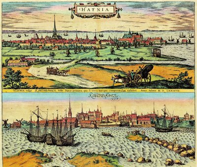Hafnia/Kopenhagen, Denemarken door Georg Braun and Hogenberg Franz