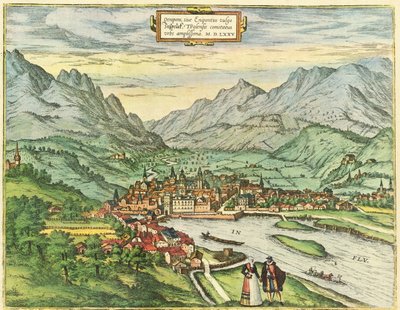Innsbruck, Oostenrijk, Tirol door Georg and Hogenberg Franz (1535 90) Braun