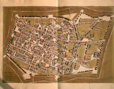 Lucca, uit Civitates Orbis Terrarum door Georg Braun and Hogenberg Franz