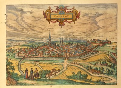 Kaart van Cambrai uit Civitates Orbis Terrarum door Georg Braun and Hogenberg Franz