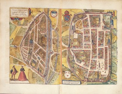 Kaart van Chateaudun en Chartres, Frankrijk, uit Civitates Orbis Terrarum door Georg Braun and Hogenberg Franz