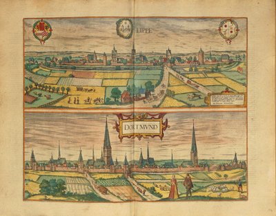 Kaart van Lippe en Dortmund uit Civitates Orbis Terrarum door Georg Braun door Georg Braun and Hogenberg Franz