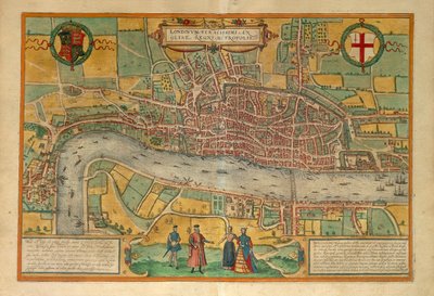 Kaart van Londen uit Civitates Orbis Terrarum door Georg Braun and Hogenberg Franz