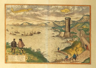 Kaart van Mola di Bari, Apulië regio uit Civitates Orbis Terrarum door Georg Braun and Hogenberg Franz