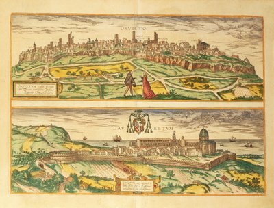 Kaart van Orvieto en Loreto, Umbrië en Marche regio uit Civitates Orbis Terrarum door Georg Braun door Georg Braun and Hogenberg Franz