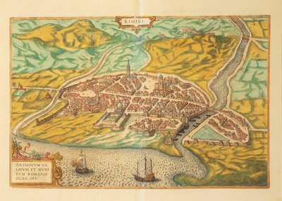 Kaart van Rimini uit Civitates Orbis Terrarum door Georg Braun and Hogenberg Franz