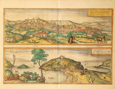 Kaart van San Sebastian en Burgos uit Civitates Orbis Terrarum door Georg Braun and Hogenberg Franz