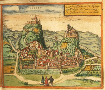 Kaart van Sion uit Civitates Orbis Terrarum door Georg Braun and Hogenberg Franz