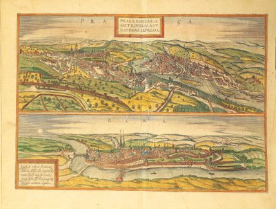 Praag en Cheb, Eger uit Civitates Orbis Terrarum door Georg Braun and Hogenberg Franz