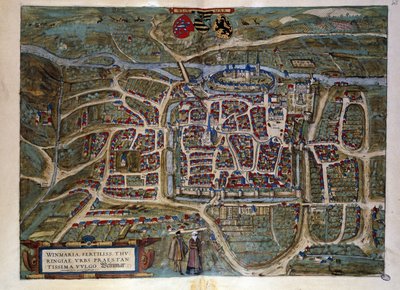 Kaart van de Duitse stad Weimar. Gravure uit de Atlas van 