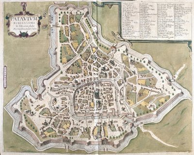 Padua, regio Veneto, Italië (ets) door Georg Braun and Hogenberg Franz
