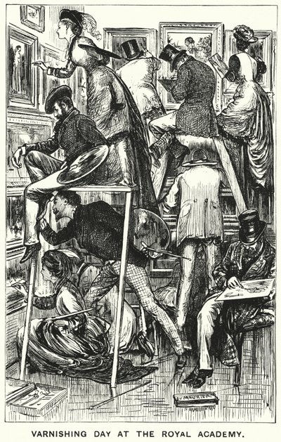 Punch cartoon: Vernisdag in de Koninklijke Academie door George (after) Du Maurier