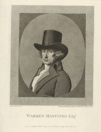 Portret van Warren Hastings, Esq., uitgegeven 1795 (gravure) door George (after) Stubbs