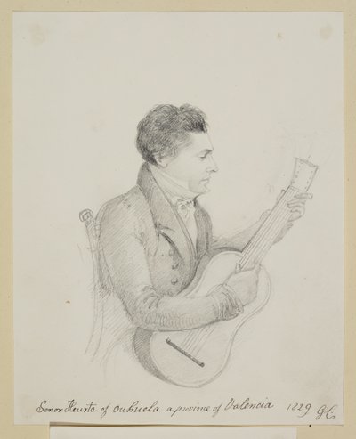 Señor Huerta van Orihuela, Valencia, speelt gitaar door George (attr. to) Cumberland