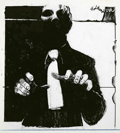 Illustratie voor Verzorging van een blinde patiënt, een artikel in Nursing Times, gepubliceerd 30 oktober 1975 door George Adamson