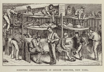 Slaaparrangementen in Shiloh Shelter, New York door George Augustus Sala