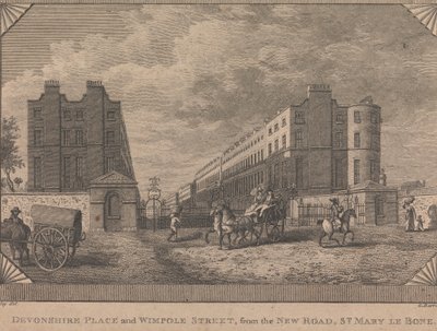 Devonshire Place en Wimpole Street, vanaf de Nieuwe Weg, St. Mary le Bone door George Barret