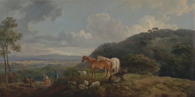 Ochtend: Landschap met merries en schapen door George Barret