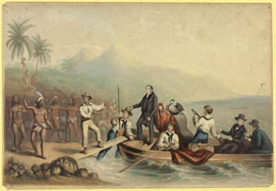 De ontvangst van ds. J. Williams, op Tanna in de Zuidzee, de dag voordat hij werd vermoord door George Baxter