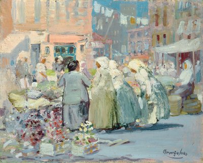 Lenteochtend, Houston en Division Streets, New York door George Benjamin Luks
