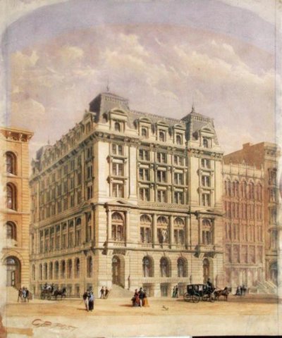 Een wedstrijdtekening voor het Equitable Assurance Building door George Browne Post