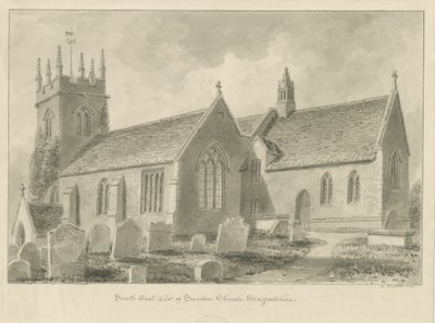 Sandon Kerk: sepia tekening, 1841 door George Buckler