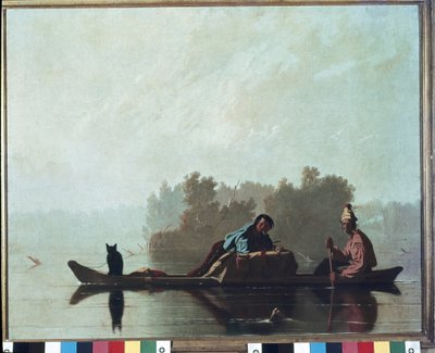 Bontverkopers die de loop van de Missouri-rivier afdalen door George Caleb Bingham