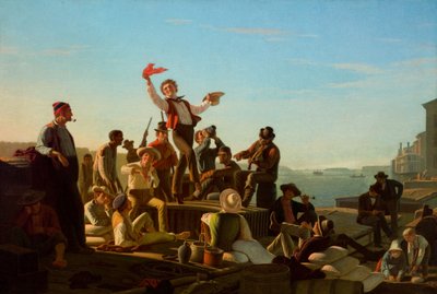 Vrolijke platbodemers in de haven door George Caleb Bingham