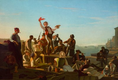 Vrolijke platbodemers in de haven door George Caleb Bingham