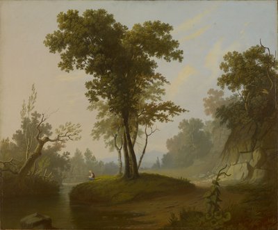Landschap met visser door George Caleb Bingham
