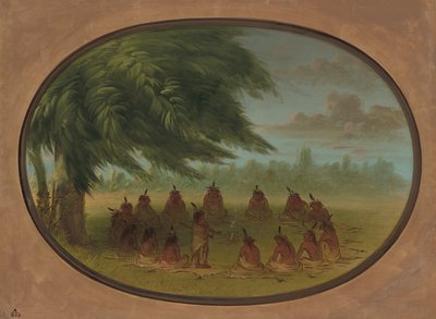 Een Indiaanse raad - Sioux door George Catlin
