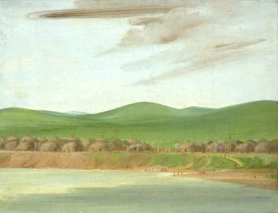 Arikara dorp van met aarde bedekte lodges, 1600 mijl boven St. Louis, 1832 door George Catlin