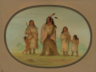Assinneboine krijger en zijn familie door George Catlin