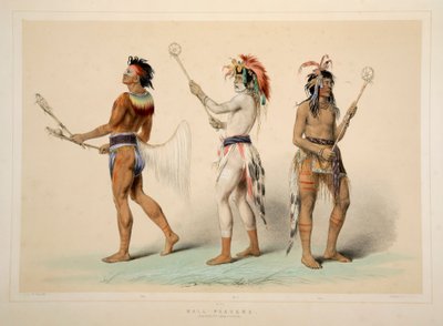 Balspelers, uitgegeven 1845 kleur lithografie door George Catlin