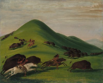 Buffalo Chase boven Prairie Bluffs door George Catlin