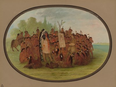 Catlin schildert het portret van Mah-to-toh-pa - Mandan, 1861-1869 door George Catlin