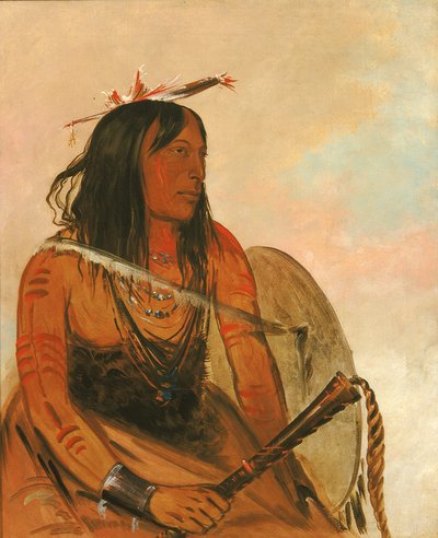 Ish-a-ró-yeh, Hij die een wolf draagt, een vooraanstaande dappere, 1834 door George Catlin