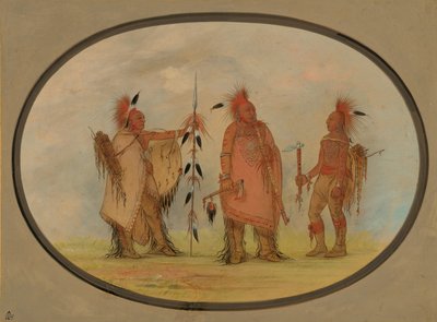 Osage-hoofd met twee krijgers door George Catlin