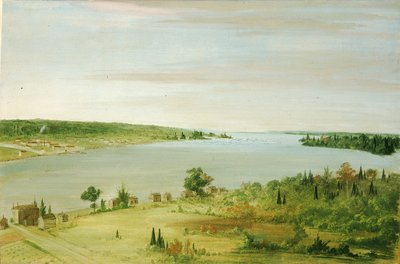 Sault Ste. Marie, met de Amerikaanse garnizoen in de verte, 1836-1837 door George Catlin