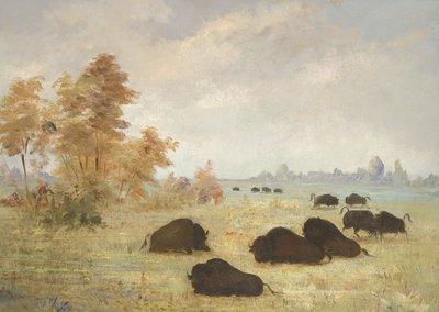 Buffalo stalken, Arkansas door George Catlin