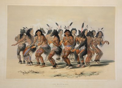 De Beren Dans, pub. 1845 kleurenlithografie door George Catlin