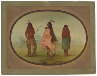 Twee Apachee krijgers en een vrouw door George Catlin