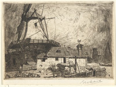 Molen in Zwyndrecht door George Charles Aid